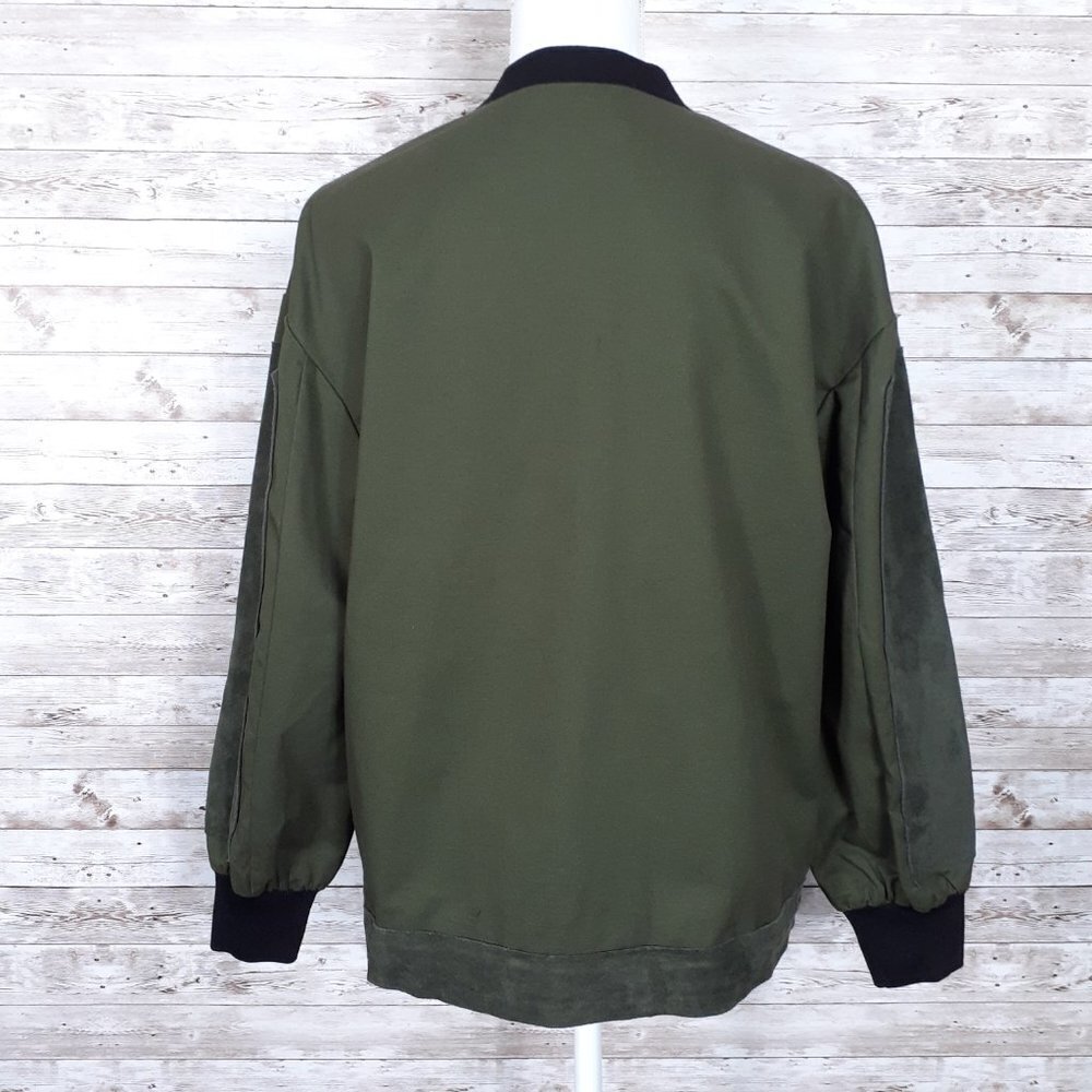Womens Faux Suede Bomber Jacket S Moss Green 385A - Picture 3 of 5